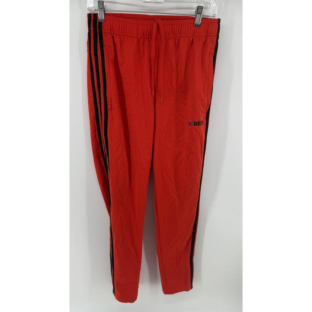 Adidas Men's Small Red Black 3 Stripe Track Pants Tapered Athletic Joggers